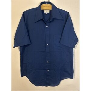 Vintage 60s Arrow Burma Kent Navy Blue Short Sleeve Button Down Pocket Shirt L